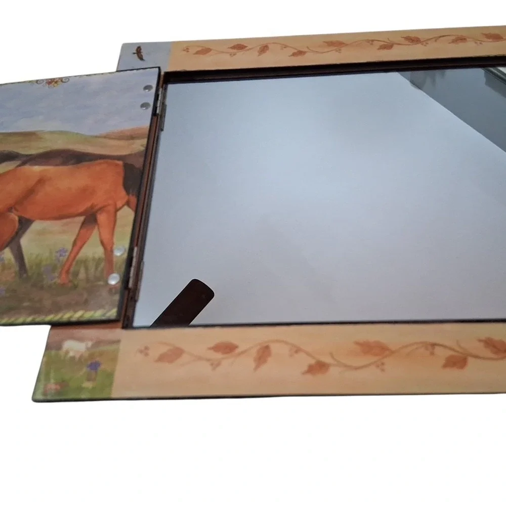 Farm Scene Horses Barn Meadow Hangable or Tabletop Mirror w/Doors 14